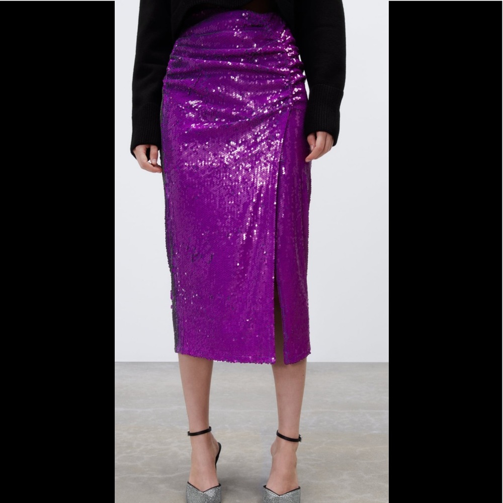 Zara Purple Sequin Midi Skirt - Picture 3 of 6